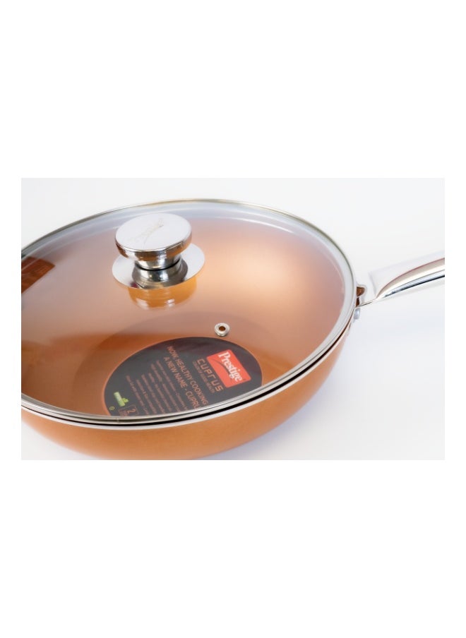 Prestige Cuprus Aluminium Non-Stick Kadai with Glass Lid – 26 cm | 3L Capacity | Gas & Induction Compatible | Metal Spoon Friendly | Copper Finish