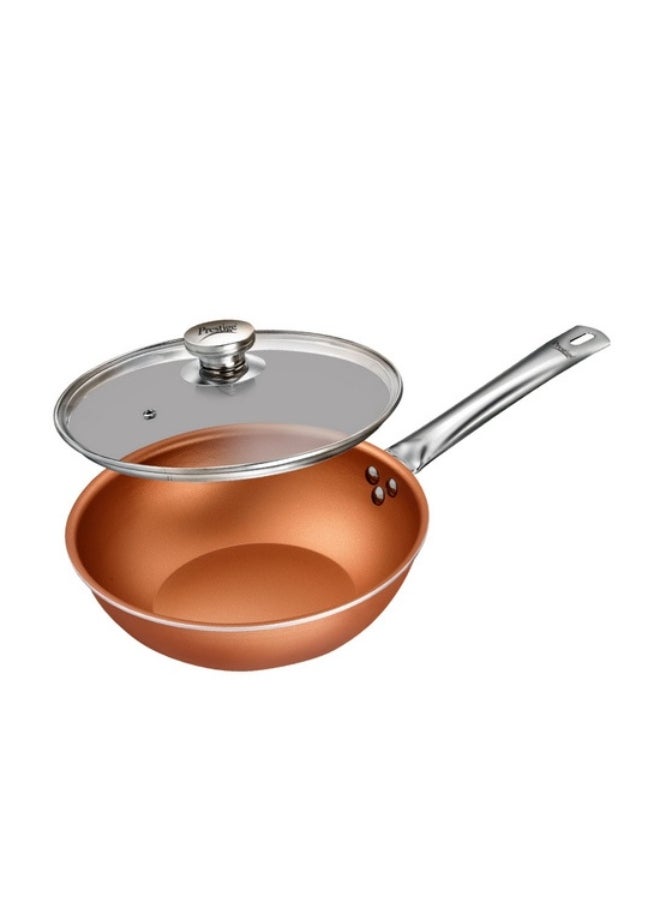 Prestige Cuprus Aluminium Non-Stick Kadai with Glass Lid – 26 cm | 3L Capacity | Gas & Induction Compatible | Metal Spoon Friendly | Copper Finish