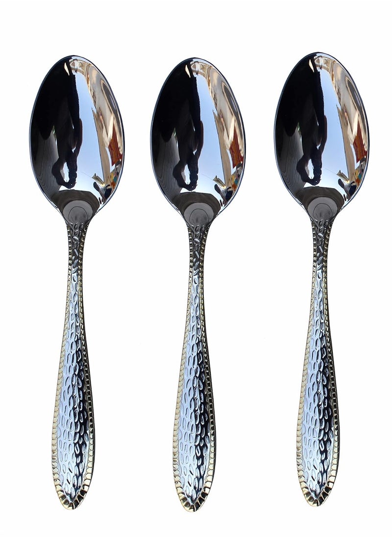 KEPY THE MALL 1810 Heavy Stainless Steel Spoon Set of 3 19 cm Mirror Polish Hammered Steel Spoon Set Tablespoon Dinner Spoon Set for Home Kitchen Restaurant Table Spoon