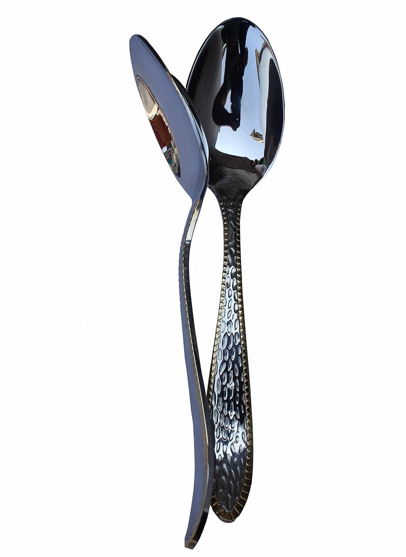 KEPY THE MALL 1810 Heavy Stainless Steel Spoon Set of 3 19 cm Mirror Polish Hammered Steel Spoon Set Tablespoon Dinner Spoon Set for Home Kitchen Restaurant Table Spoon