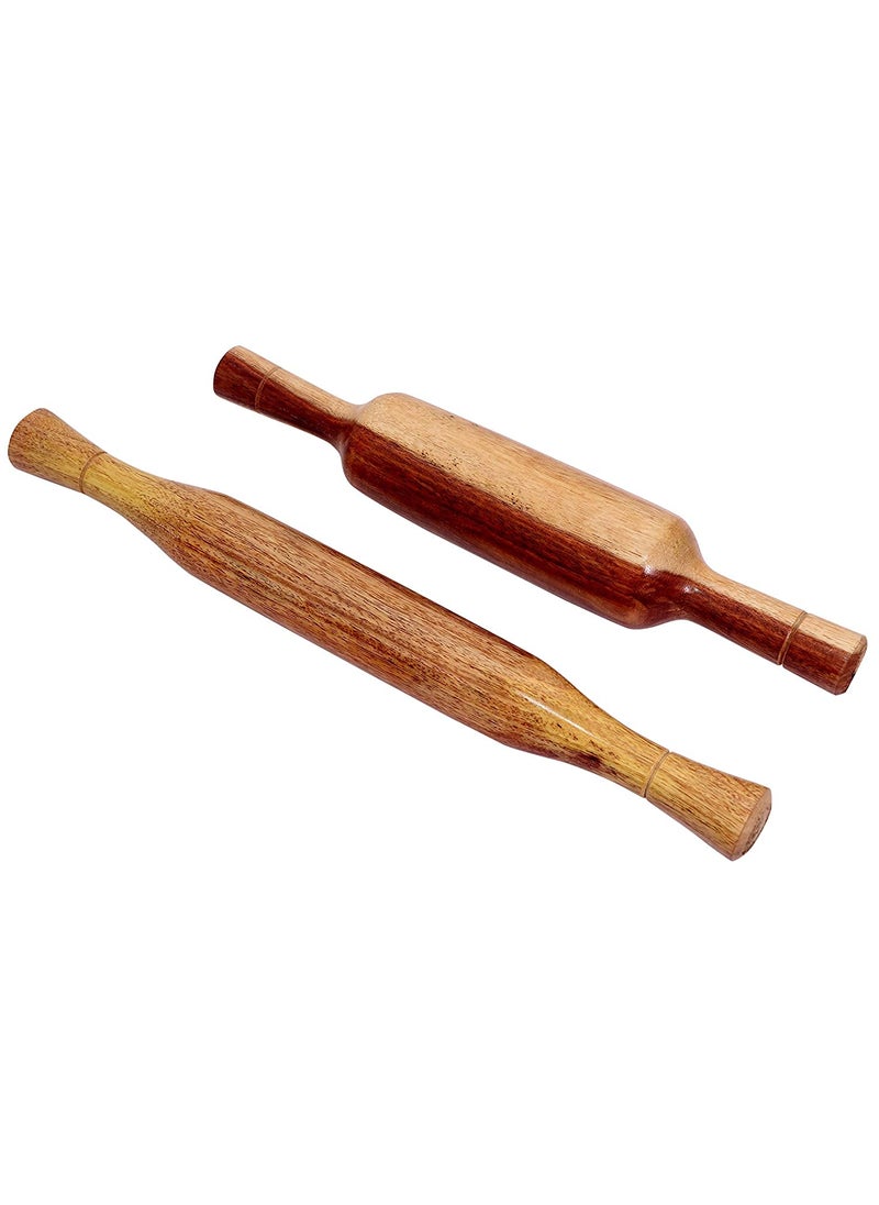Delux Wood Carver Wooden Belan Set for Round Chapati Perfect for Making Chappati at Home Wooden RotiChapati Maker Wood Rolling Pin Set of 2