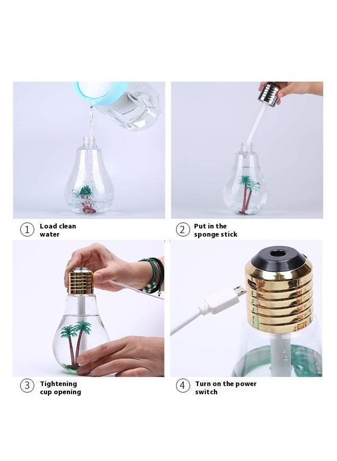 Portable USB Air Humidifier 2W， Bulb Humidifier 400 Ml USB Portable Spray Air Humidifier Suitable for Baby Bedroom Office Car (Gold)