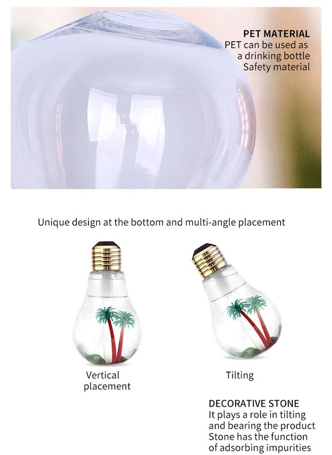 Portable USB Air Humidifier 2W， Bulb Humidifier 400 Ml USB Portable Spray Air Humidifier Suitable for Baby Bedroom Office Car (Gold)