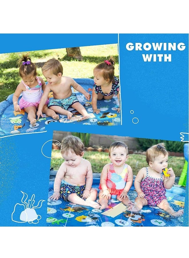 Splash Pad for Toddlers Sprinkler for Kids Water Party Spray Play Mat Baby Wading Pool for Learning Toy Water Pad “from A to Z” Outdoor Swimming Pool for Babies and Toddlers
