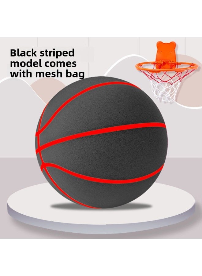 Support Temu Generation Silent Basketball Indoor Sports Training Pat Children Ball Silent Basketball Can Be Compressed By Foreign Trade-Color: Black And Red + Basket-Diameter:No. 3 Silent Ball  Comes With A Net Bag