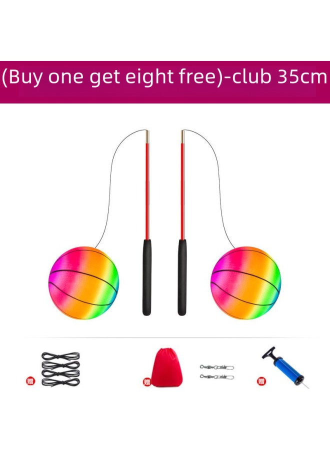 Copper Head 7 Inch Fitness Ball With Ring And Ears Fitness Hand Throw Ball Rainbow Ball PVC Square Dance Bouncing Ball-Color: Rainbow Ball 2+35cm Red Rod Set