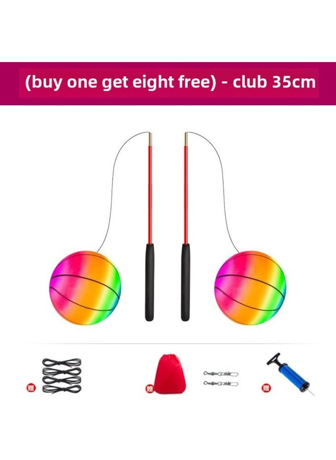 Copper Head 7 Inch Fitness Ball With Ring And Ears Fitness Hand Throw Ball Rainbow Ball PVC Square Dance Bouncing Ball-Color: Rainbow Ball 2+35cm Red Rod Set