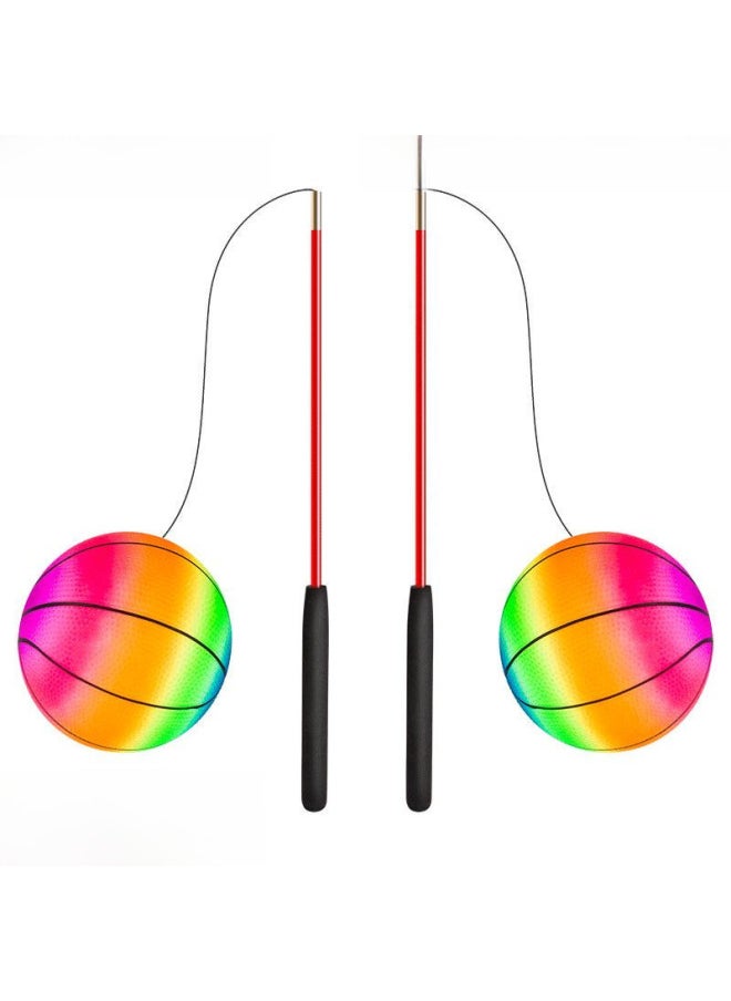 Copper Head 7 Inch Fitness Ball With Ring And Ears Fitness Hand Throw Ball Rainbow Ball PVC Square Dance Bouncing Ball-Color: Rainbow Ball 2+35cm Red Rod Set