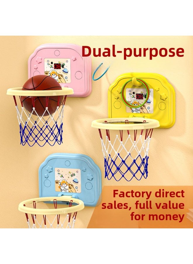 Children's Hanging Electronic Scoring Ring Basketball Frame Punch-free Foldable Mute Basketball Shooting Frame Toy-Colour:[basic Version] Yellow Space Cat (comes With Basketball + Pump + Suction Cup)-Diameter:1 Basketball