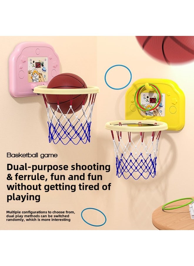 Children's Hanging Electronic Scoring Ring Basketball Frame Punch-free Foldable Mute Basketball Shooting Frame Toy-Colour:[basic Version] Yellow Space Cat (comes With Basketball + Pump + Suction Cup)-Diameter:1 Basketball
