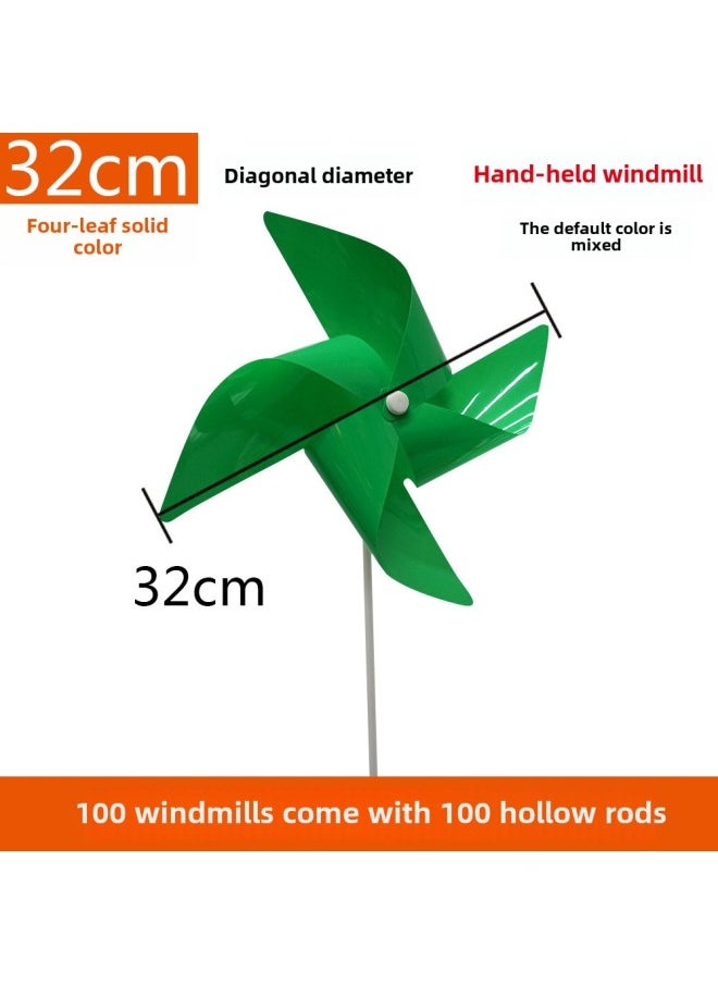 Windmill Outdoor Net Red Colorful Rotary Decoration Scenic Spot Colorful Hanging Decoration Kindergarten Logo Wedding Road Windmill-Color:100 Solid Color 4 Leaves 32cm With Hollow Rod