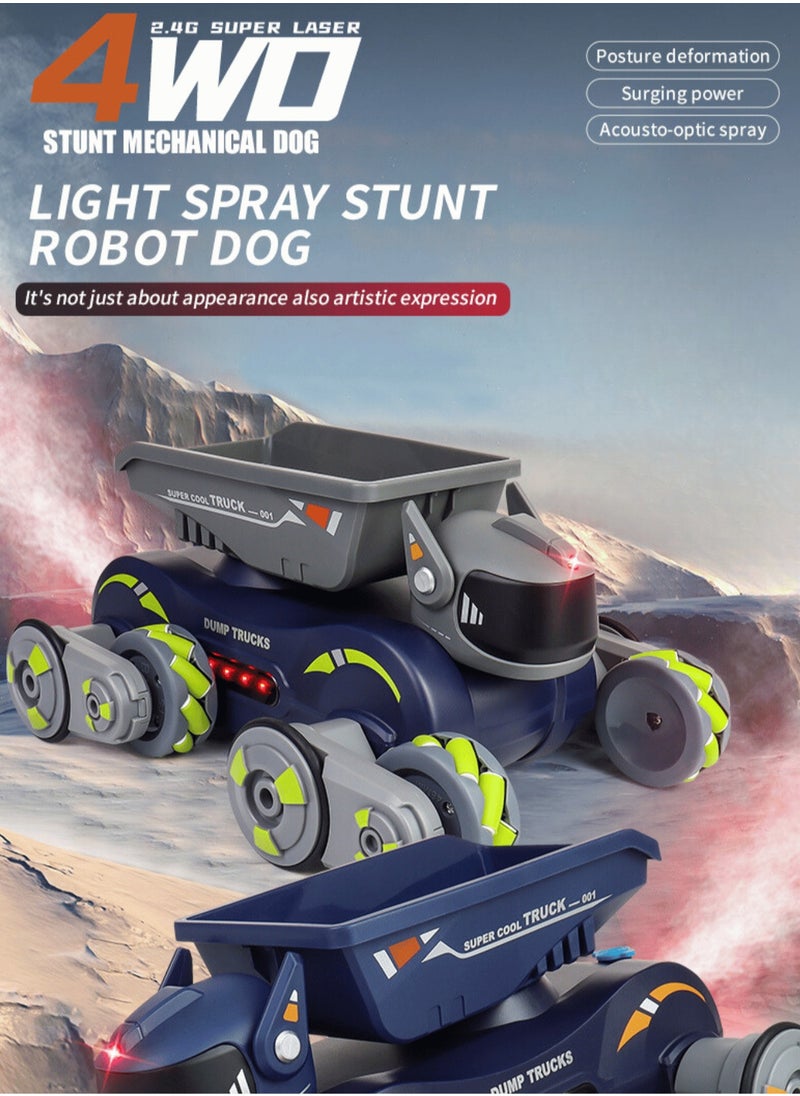 2.4G Remote Control Stunt Car with Light Muisc Spray, 2.4GHz 360° Rotation 4WD Remote Control Robot Dog Car for Kids Boys Girls
