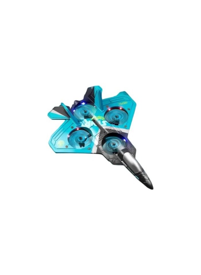 V17 Jet Fighter RC Airplane with 360° Stunt Spin – 2.4GHz Remote Control Aircraft with Gravity Sensor, LED Lights – Sky Blue Toy Plane for Outdoor Flying.