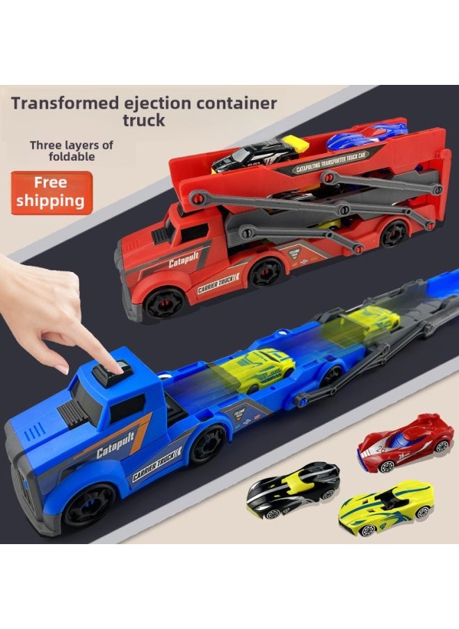 Deformation Ejection Car Children's Container Car Storage Folding Car Rail Car Car Boy Toy Gift-Color:Green Three-story Ejection Car + 4 Racing Cars