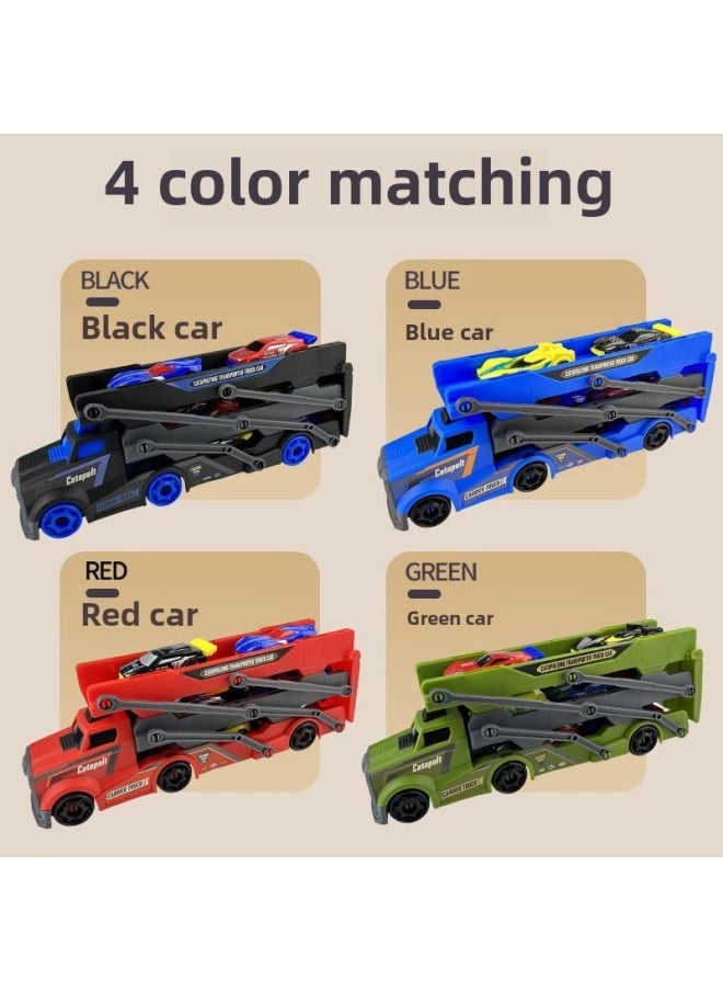 Deformation Ejection Car Children's Container Car Storage Folding Car Rail Car Car Boy Toy Gift-Color:Green Three-story Ejection Car + 4 Racing Cars
