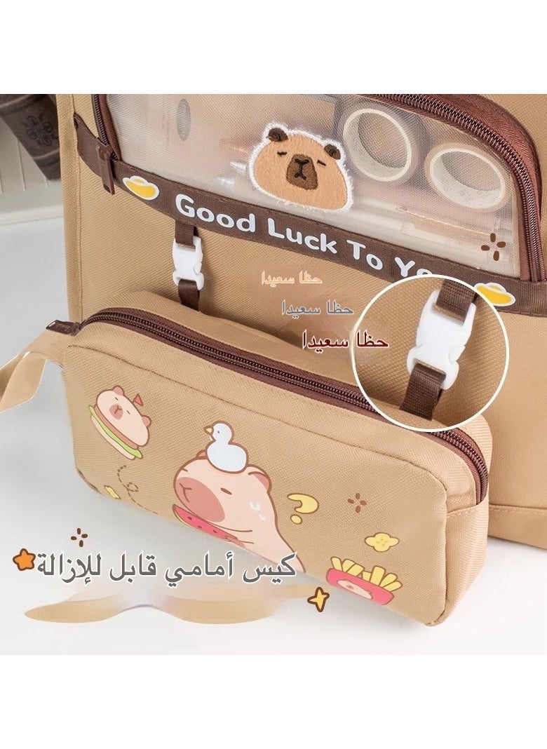Floral Canvas Shoulder Bag for Students - Foldable Book Tote with Detachable Pencil Case, Large Capacity School Bag