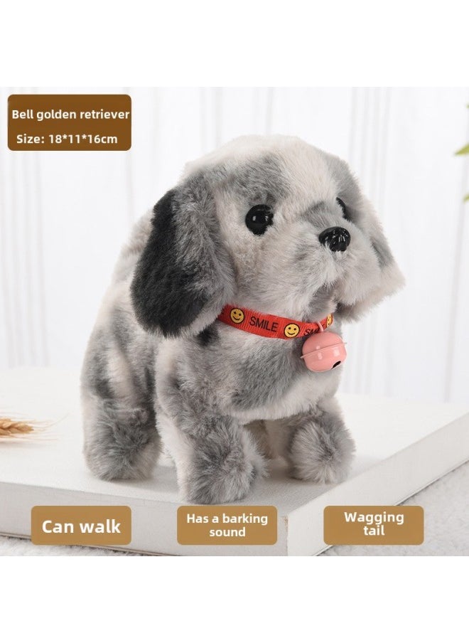 Toy Dog Children Plush Electric Toy Walking Dog Electric Dog Stall Electronic Puppy Pet-Color:Bell Golden Retriever (tie-dye Gray)