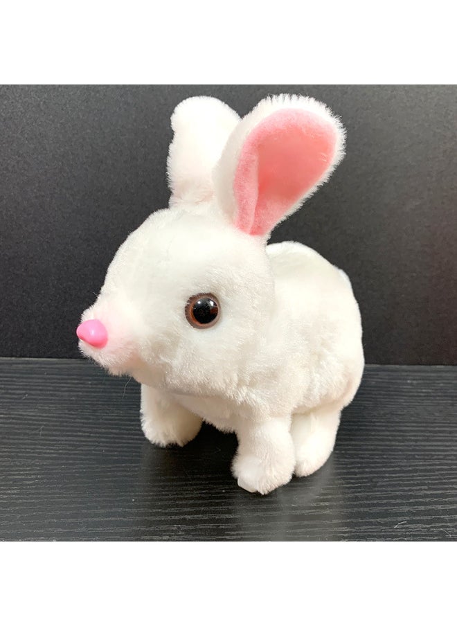 Electric Simulation Pet Plush Toy Small White Rabbit Will Call Will Jump Meng Meng Rabbit Children's Toy Doll Wholesale-Color:Pink Short Hair