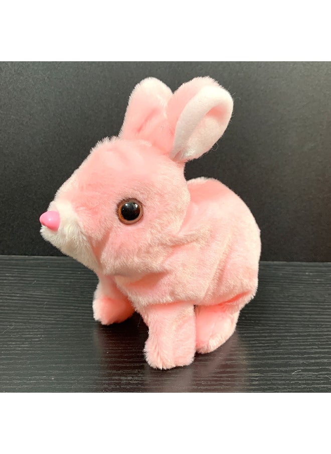 Electric Simulation Pet Plush Toy Small White Rabbit Will Call Will Jump Meng Meng Rabbit Children's Toy Doll Wholesale-Color:Pink Short Hair