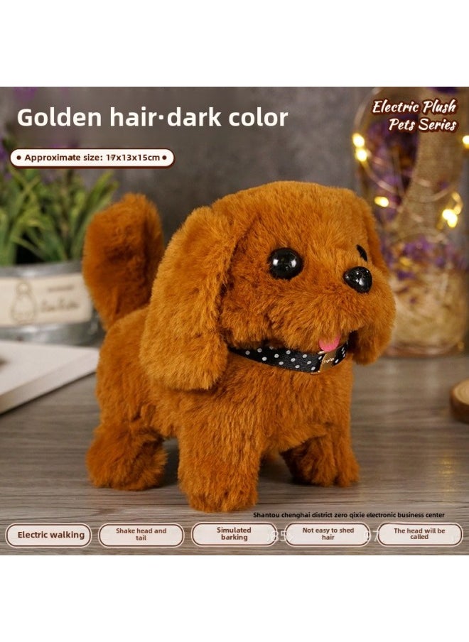 Children's Pet Simulation Rabbit Dog Doll Plush Electric Toy Vocal Walking Calling Electric Men And Women-Color:Golden Hair -Specifications:Naked