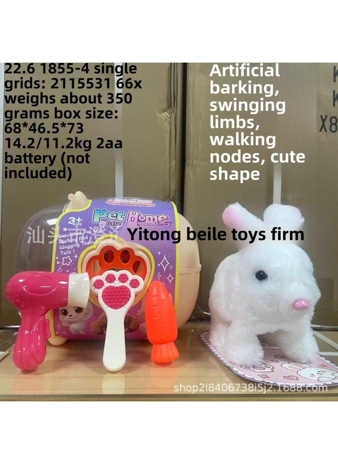 Toy Plush Doll Electric Dog Kitten Rabbit Walking Sound Simulation Electronic Pet Children's Toy-Color: Trolley Backpack Cat Pink