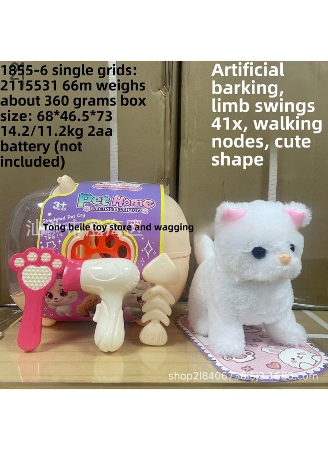 Toy Plush Doll Electric Dog Kitten Rabbit Walking Sound Simulation Electronic Pet Children's Toy-Color: Trolley Backpack Cat Pink