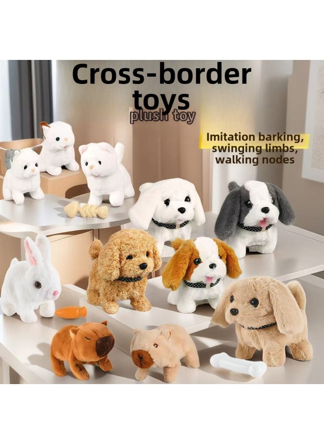 Toy Plush Doll Electric Dog Kitten Rabbit Walking Sound Simulation Electronic Pet Children's Toy-Color: Trolley Backpack Cat Pink