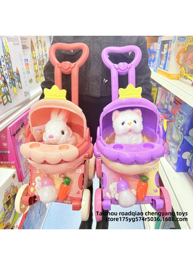 Fang Lu Electric Plush Pet Trolley Little Rabbit Little Dog Cat Simulation Sounds Walking Children's Toy-Color:8816b (gold Retriever) Rabbit Pet Trolley