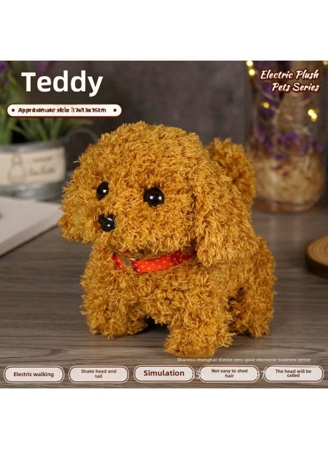 Children's Pet Simulation Rabbit Dog Doll Plush Electric Toy Vocal Walking Calling Electric Men And Women-Color:Teddy-Specifications:Opp Bag