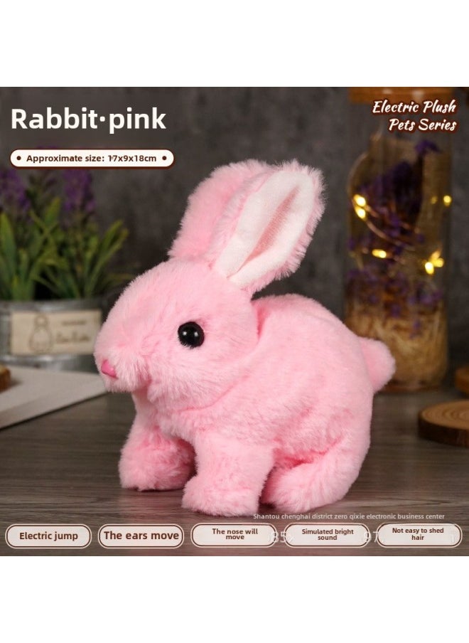 Children's Pet Simulation Rabbit Dog Doll Plush Electric Toy Vocal Walking Calling Electric Men And Women-Color:Rabbit (pink)-Specifications:Naked