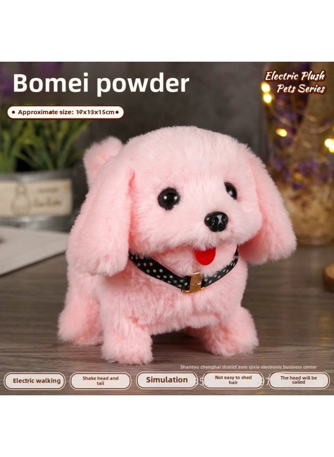 Children's Pet Simulation Rabbit Dog Doll Plush Electric Toy Vocal Walking Calling Electric Men And Women-Color:Bomei (powder)-Specifications:Opp Bag
