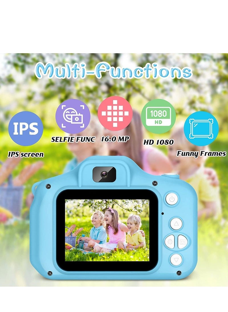 TOES Kids Camera for Girls Boys, Kids Selfie Camera Toy 13MP 1080P HD Digital Video Camera for Toddler,  Birthday Gifts for 3-10 Years Old Children (32GB, Blue)