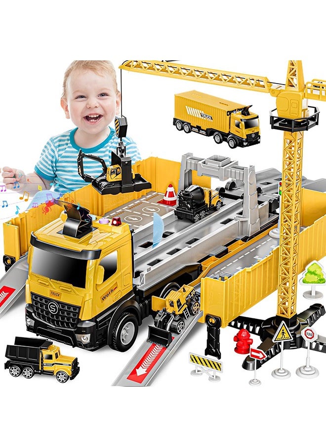 Toys Truck Crane for Kids - Truck Race Track Kids Toy Eject Car Set Excavator Bulldozer Dump Trucks Cement Truck Vehicle Easter Christmas Birthday 2+ 3 4 5 6 7 8 Years Old Boy Girl Gift