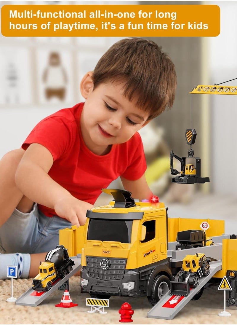 Toys Truck Crane for Kids - Truck Race Track Kids Toy Eject Car Set Excavator Bulldozer Dump Trucks Cement Truck Vehicle Easter Christmas Birthday 2+ 3 4 5 6 7 8 Years Old Boy Girl Gift