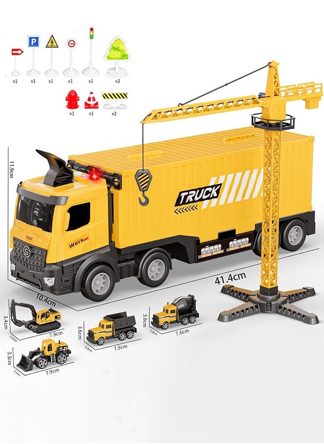 Toys Truck Crane for Kids - Truck Race Track Kids Toy Eject Car Set Excavator Bulldozer Dump Trucks Cement Truck Vehicle Easter Christmas Birthday 2+ 3 4 5 6 7 8 Years Old Boy Girl Gift
