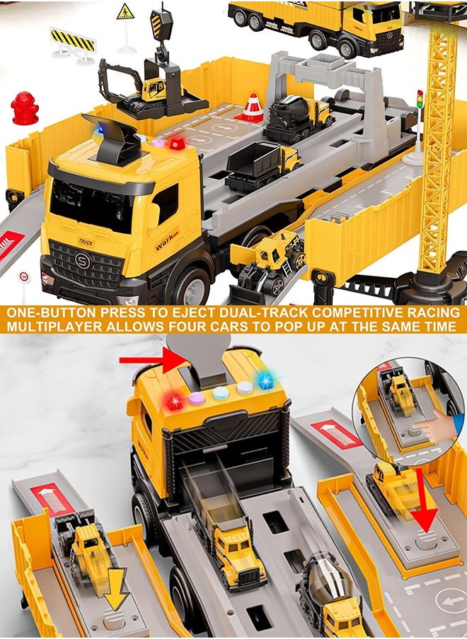 Toys Truck Crane for Kids - Truck Race Track Kids Toy Eject Car Set Excavator Bulldozer Dump Trucks Cement Truck Vehicle Easter Christmas Birthday 2+ 3 4 5 6 7 8 Years Old Boy Girl Gift