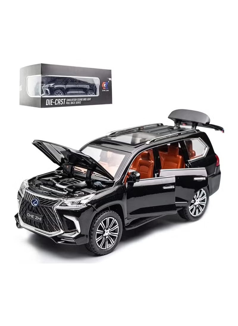 Exquisite car Model 1/24 Lexus 570 Off-Road in Luxury SUV Model Car, Zinc Alloy Pull Back Toy car with Sound and Light for Kids Boy Girl Gift