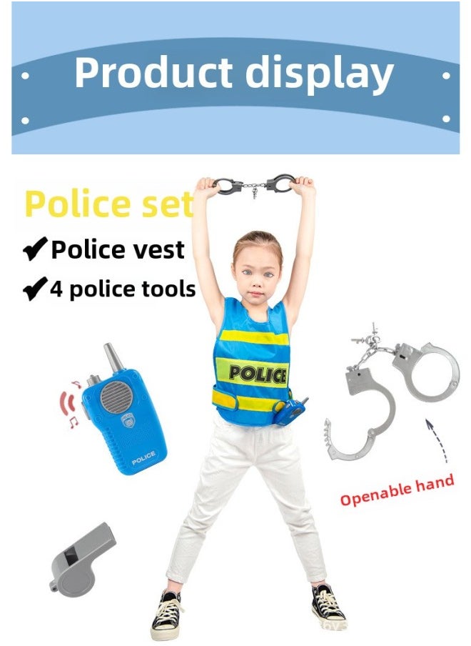 Children's Clothing Toy Role-playing Simulation Walkie-talkie Cosplay Police Suit Clothes Professional Custom-Color:Police Vest Suit 350g