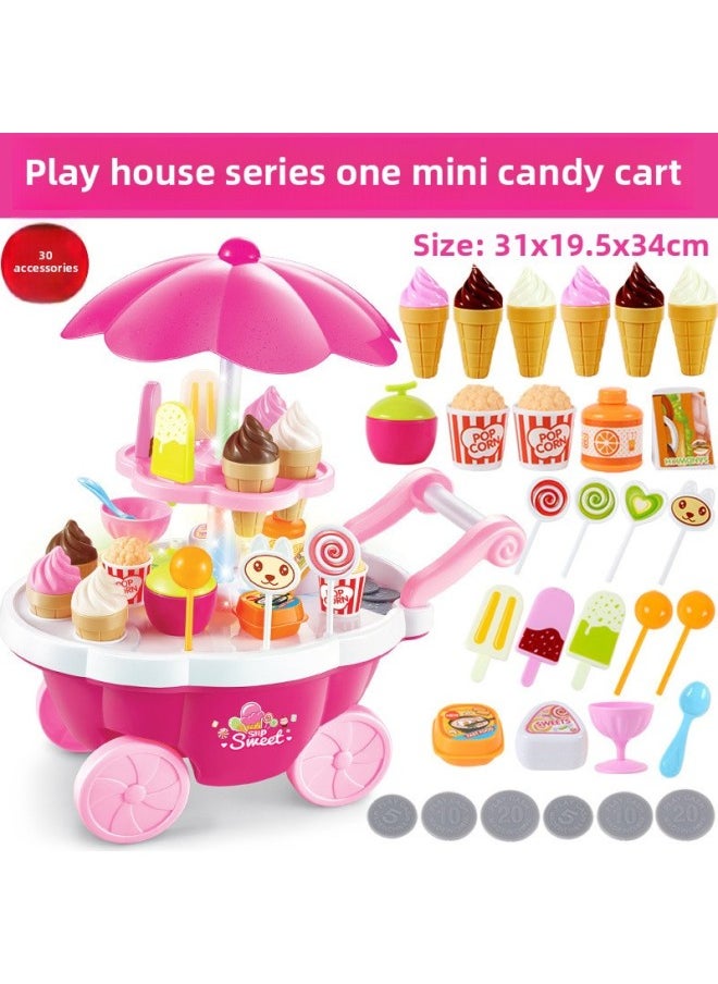 Children's Play Home Ice Cream Car Toy Girl's Simulation Small Cart Candy Car Ice Cream Cake Car Set-Color:Ice Cream Candy Truck Powder 668-25