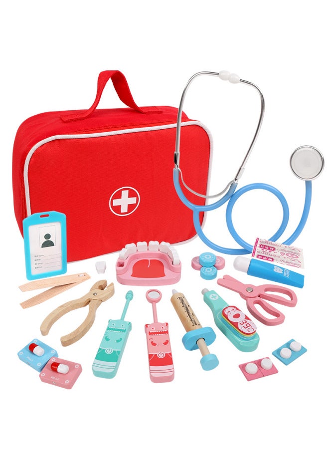 Wooden Play House Simulation Fun Cloth Bag Doctor Suit Toy Children's Early Education Cognitive Puzzle Injection Medicine Box-Color:Fun Cloth Bag Doctor Toy Type B