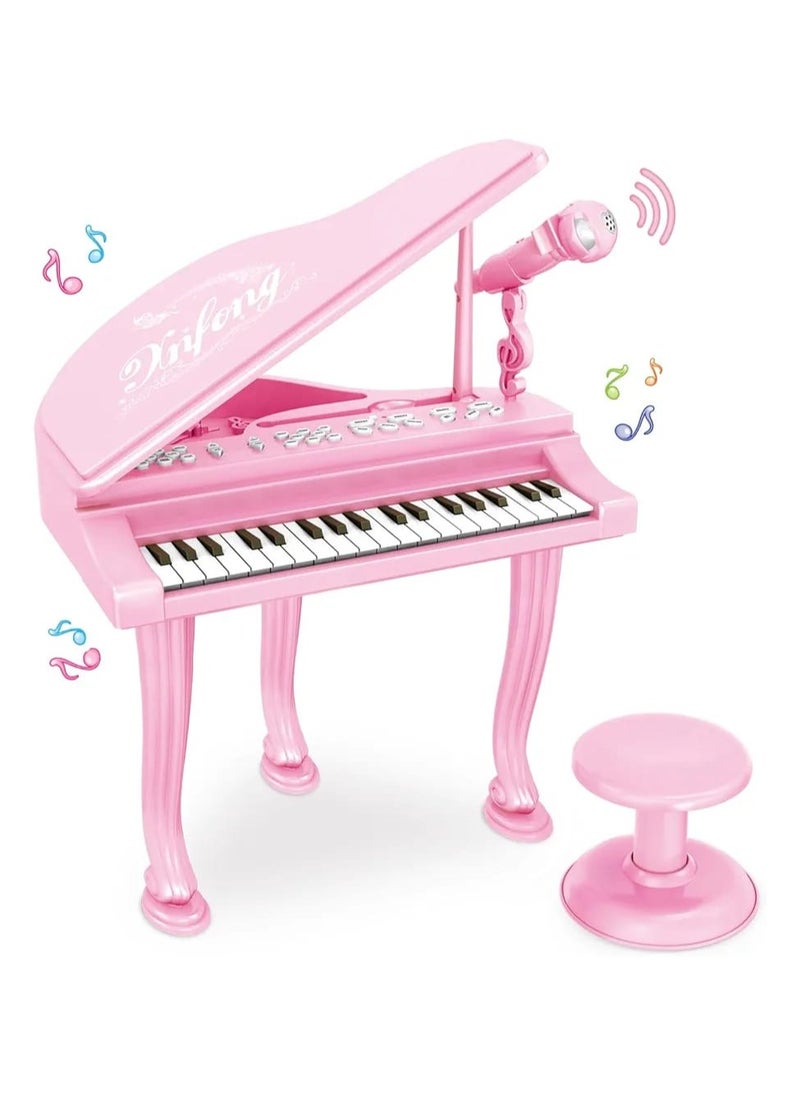 36-Key Kids Electronic Piano Keyboard with Mic, Lights & Stool – Musical Toy for Girls with 22 Built-in Songs & Volume Control