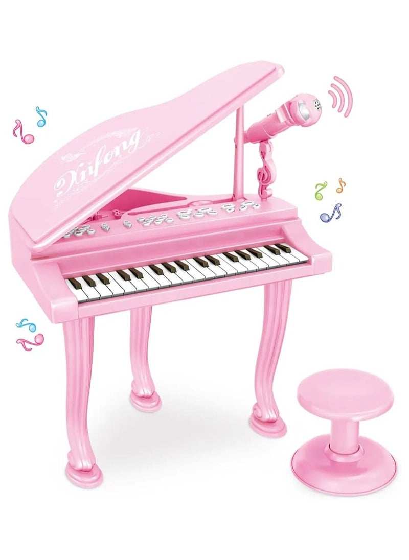 36-Key Kids Electronic Piano Keyboard with Mic, Lights & Stool – Musical Toy for Girls with 22 Built-in Songs & Volume Control