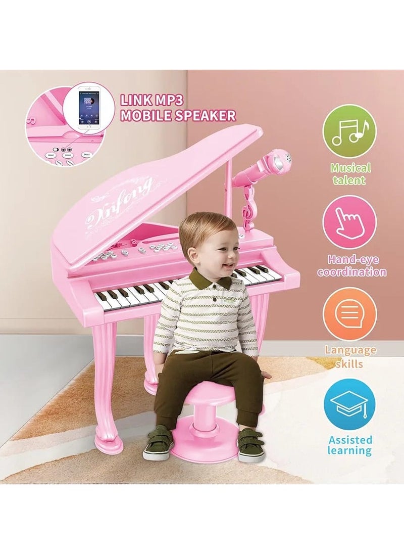 36-Key Kids Electronic Piano Keyboard with Mic, Lights & Stool – Musical Toy for Girls with 22 Built-in Songs & Volume Control