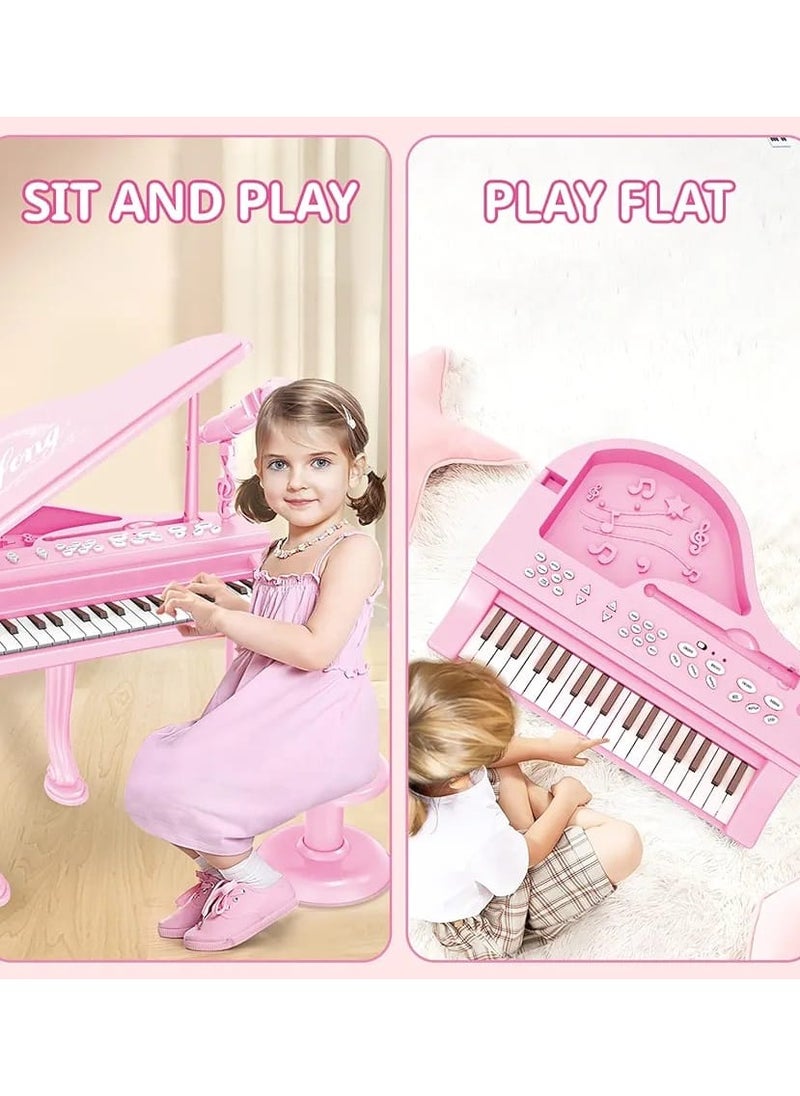 36-Key Kids Electronic Piano Keyboard with Mic, Lights & Stool – Musical Toy for Girls with 22 Built-in Songs & Volume Control
