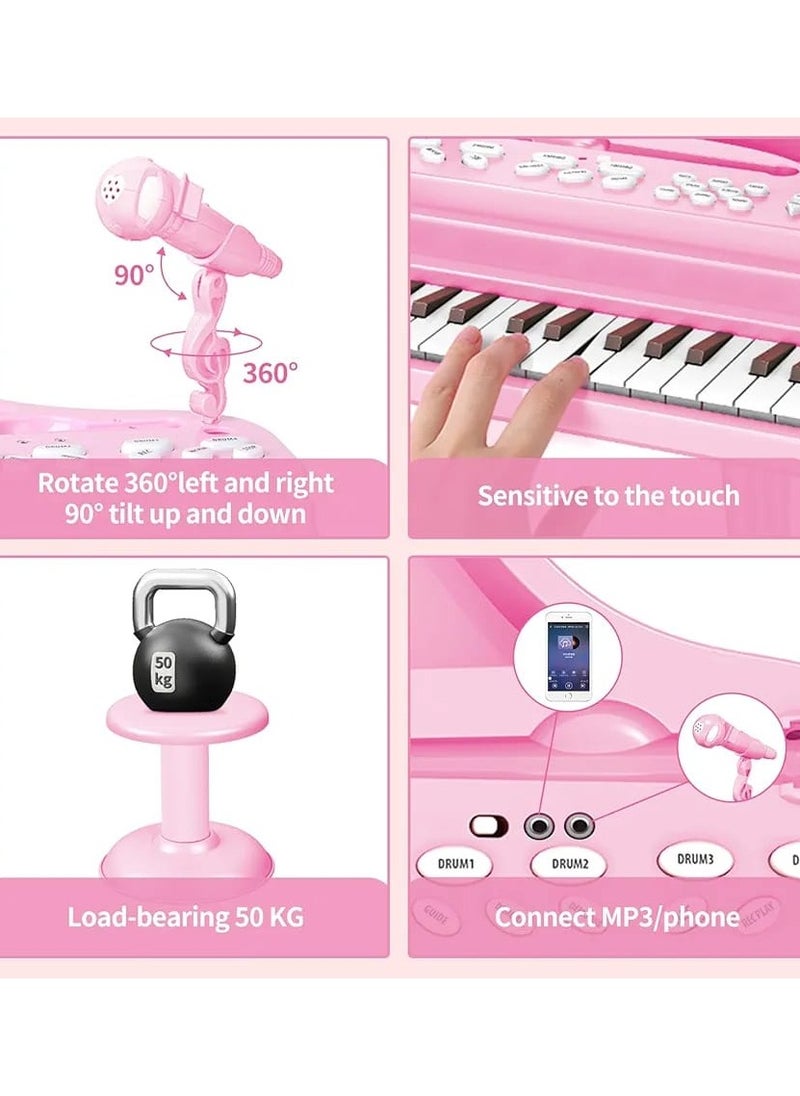 36-Key Kids Electronic Piano Keyboard with Mic, Lights & Stool – Musical Toy for Girls with 22 Built-in Songs & Volume Control
