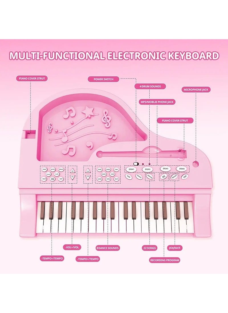 36-Key Kids Electronic Piano Keyboard with Mic, Lights & Stool – Musical Toy for Girls with 22 Built-in Songs & Volume Control