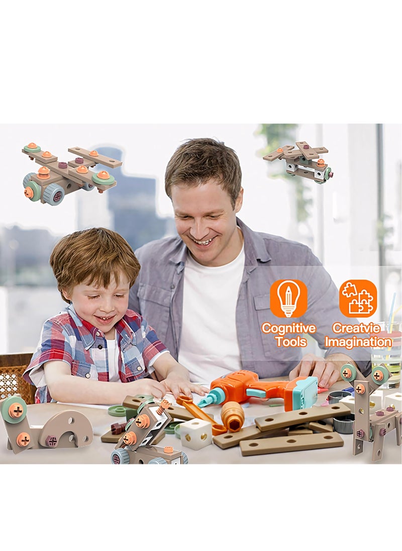 120-Piece Kids Montessori Tool Set, Construction Toy with Storage Box  DIY Screw Puzzle Assembly Pieces,  Creative Engineering Building Kit Pretend Play Toy Gift for Boy Girl