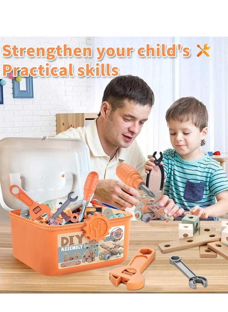 120-Piece Kids Montessori Tool Set, Construction Toy with Storage Box  DIY Screw Puzzle Assembly Pieces,  Creative Engineering Building Kit Pretend Play Toy Gift for Boy Girl