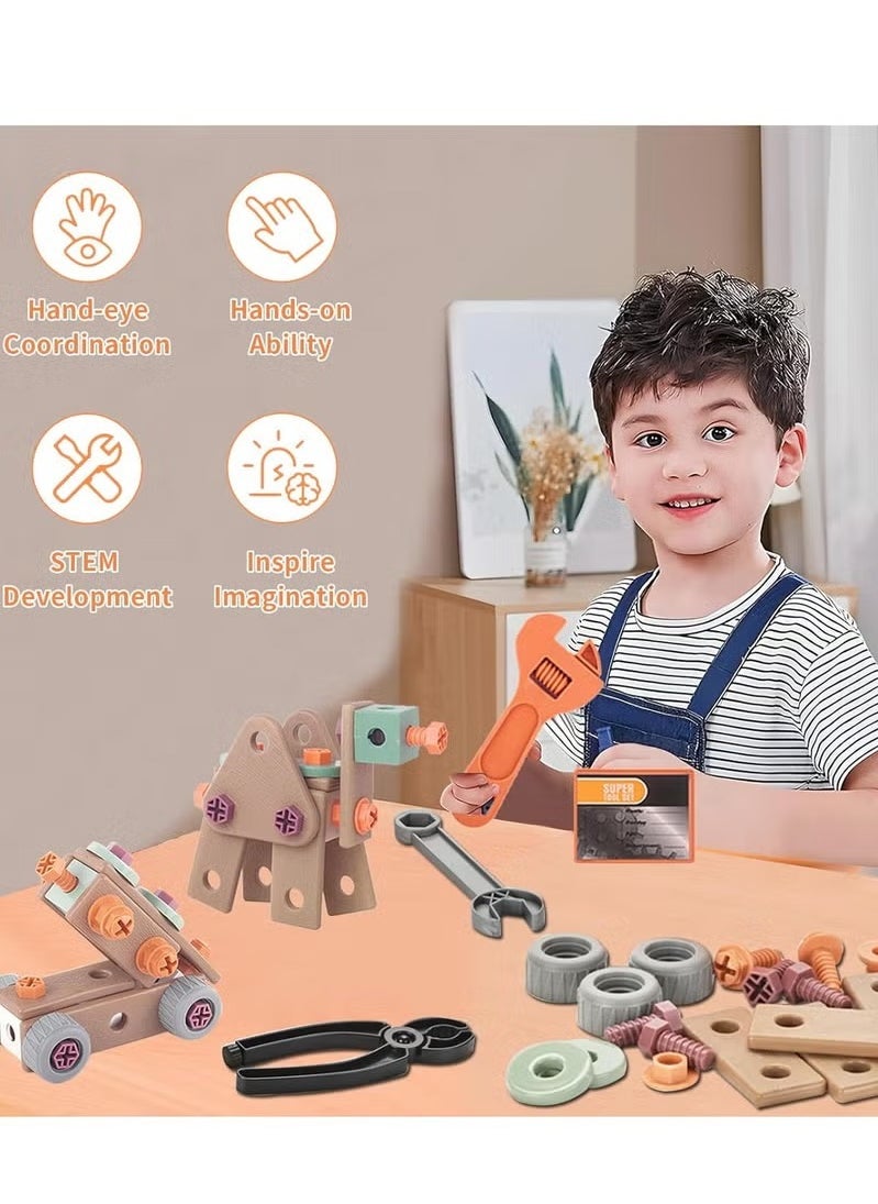120-Piece Kids Montessori Tool Set, Construction Toy with Storage Box  DIY Screw Puzzle Assembly Pieces,  Creative Engineering Building Kit Pretend Play Toy Gift for Boy Girl