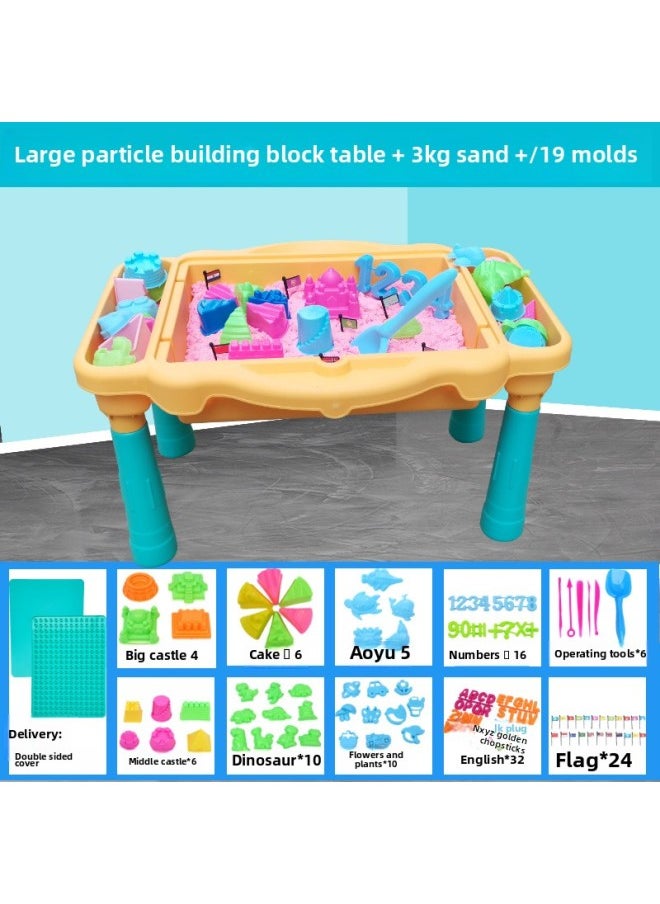 Children's Space Toy Sand Table Set Indoor Play Color Sand Boys And Girls Safety Baby Clay Color Mud Building Blocks Table-Specifications:Play Sand Table +6kg [pink] Sand To Send 119 Mold